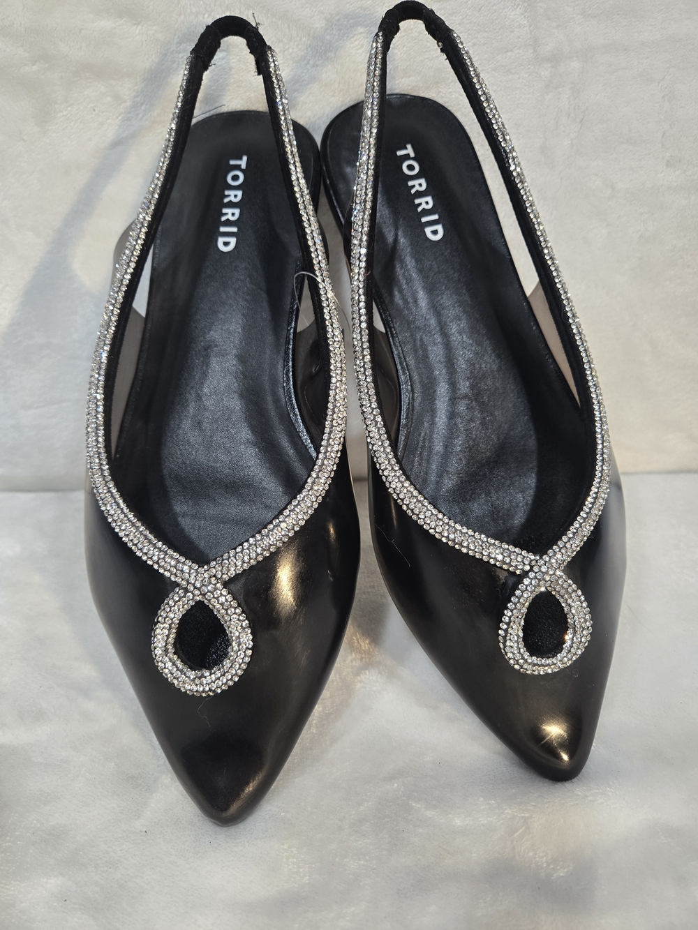 Torrid Black Pointed Slingback Flats with Rhinestone Trim